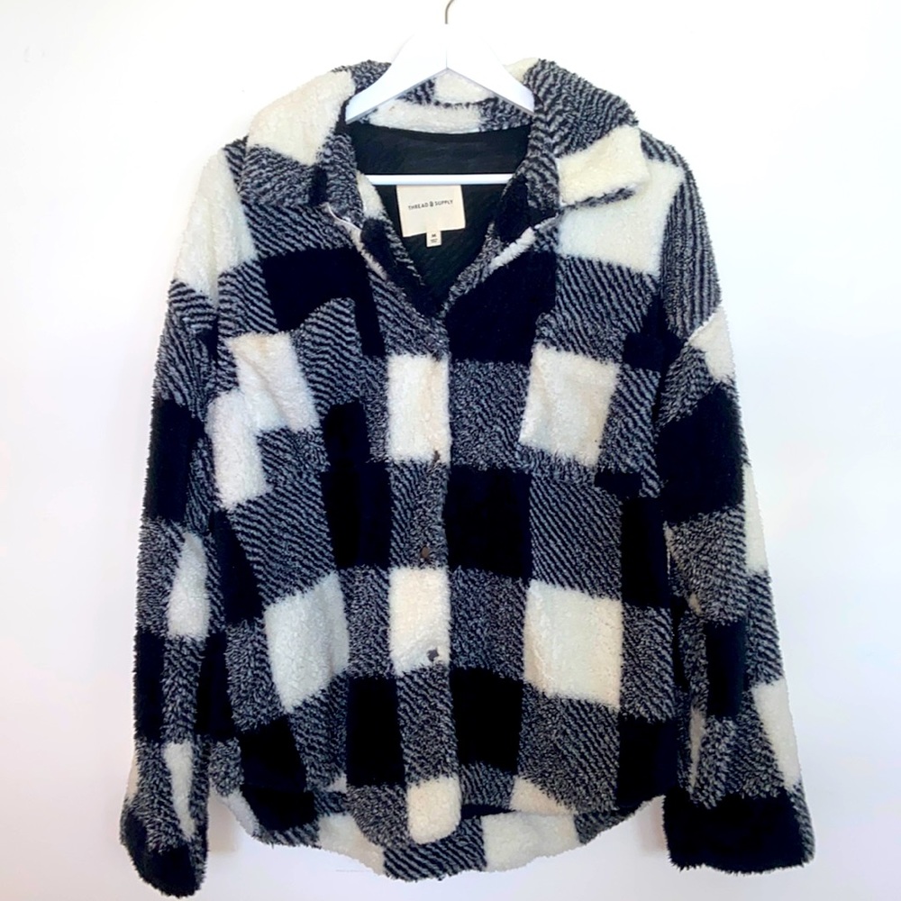 Women’s Thread & Supply Black & White Checkered Fleece Jacket